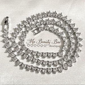 Silver Crystal Heart Chain Necklace